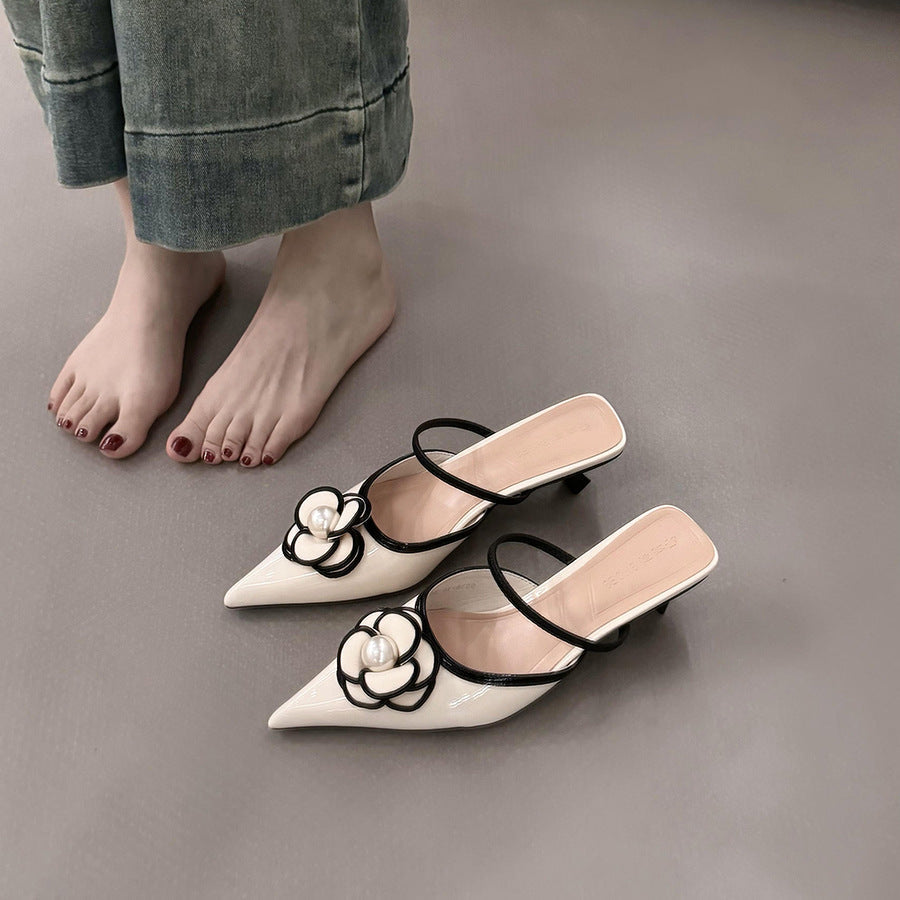 Chanel-Style Pointed Toe High Heel Mules for Women - Elegant French Office Heels
