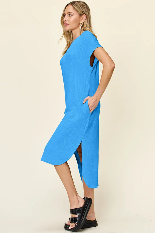 Another view: Round-Neck Side-Slit Dress — Full Size