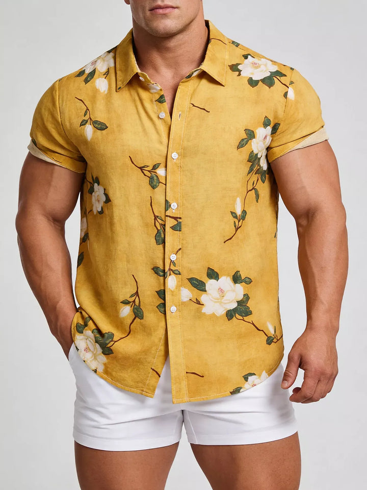Men's Plus Size Floral Print Short-Sleeve Shirt