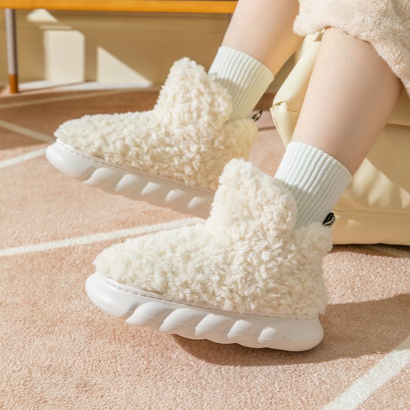 Unisex Waterproof Heeled Plush Cotton Slippers | Indoor Outdoor EVA Sole