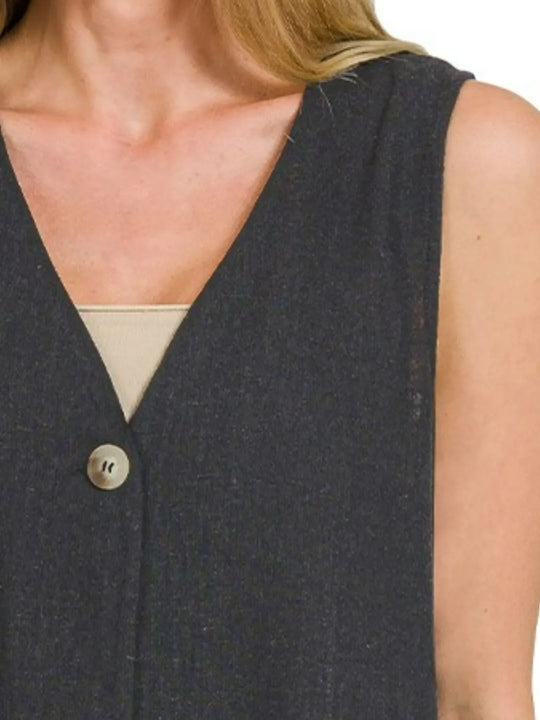 Another view: Side Slit Button-Front Vest