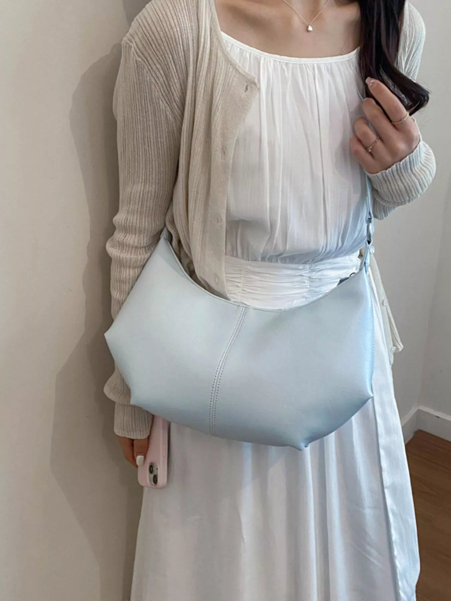 Blue Adjustable-Strap PU Leather Crossbody Bag