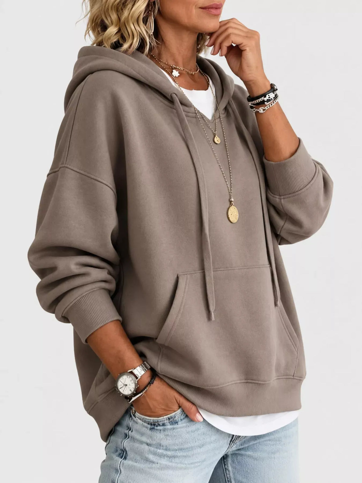 Relaxed Drop-Shoulder Drawstring Hoodie — photo 14