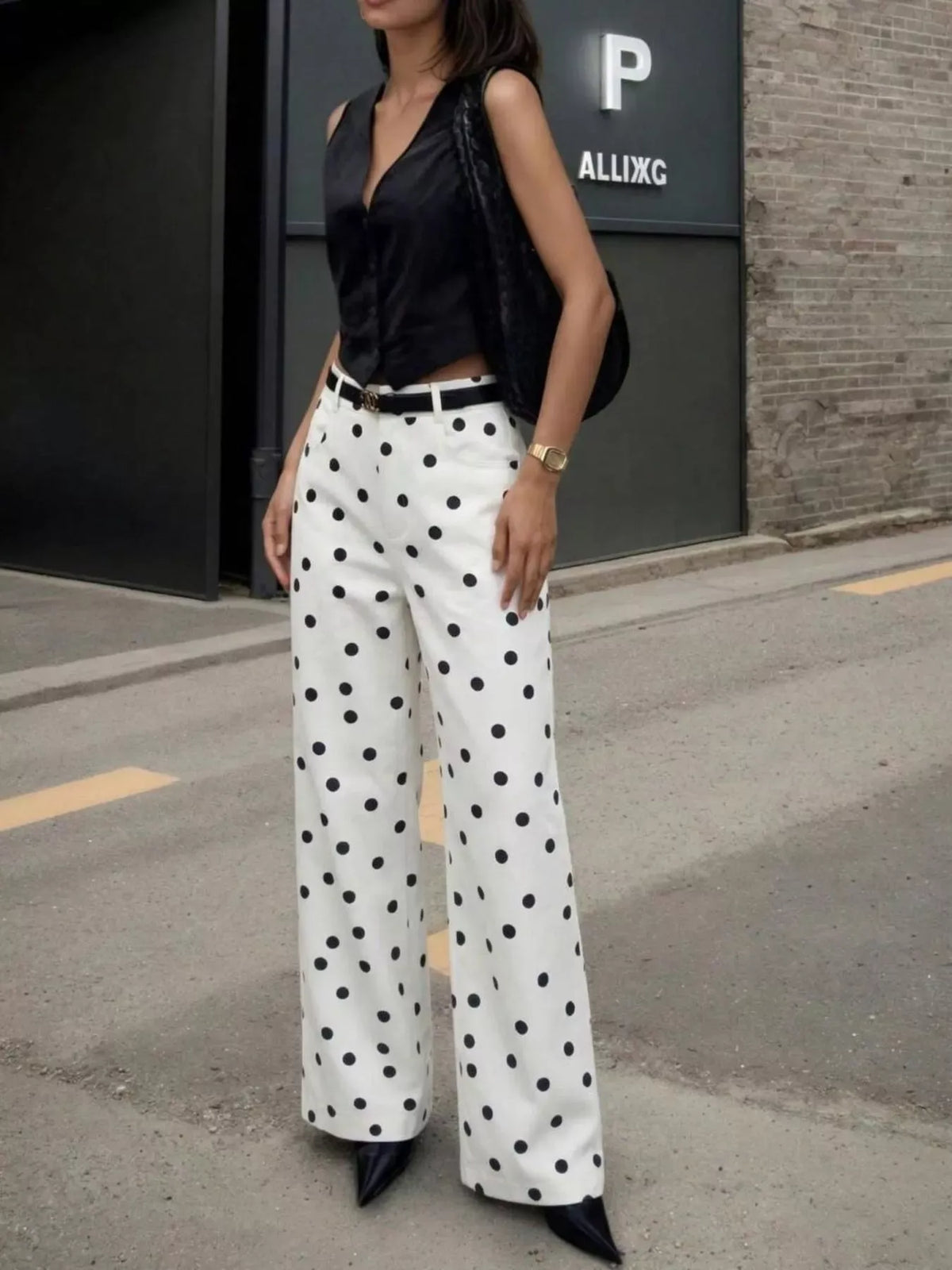Women's High-Waisted Polka Dot Wide-Leg Pants — photo 4