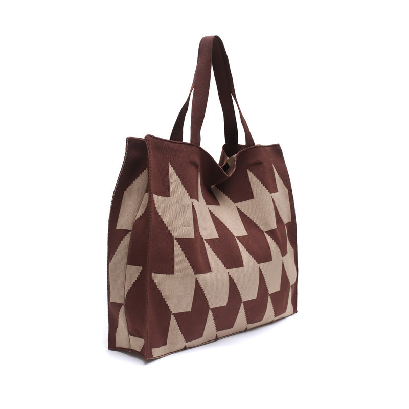Knitted Women's Handbag – Patchwork Yarn Retro Tote Bag