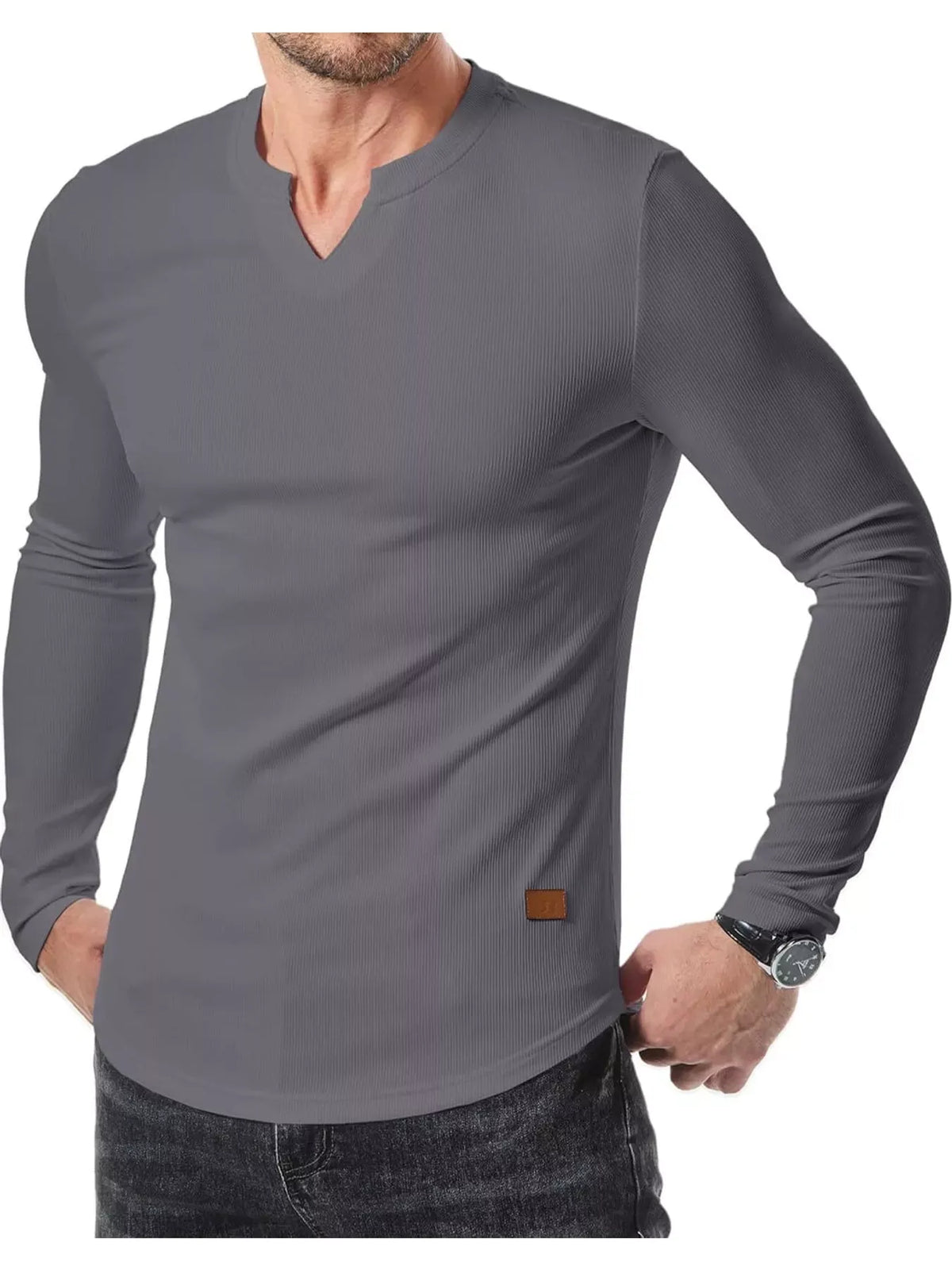 Men's Ribbed Slim-Fit Long-Sleeve Henley — photo 11