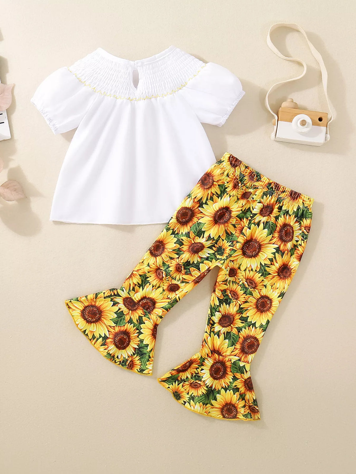 Sunflower Smocked Top & Bell-Bottom Set