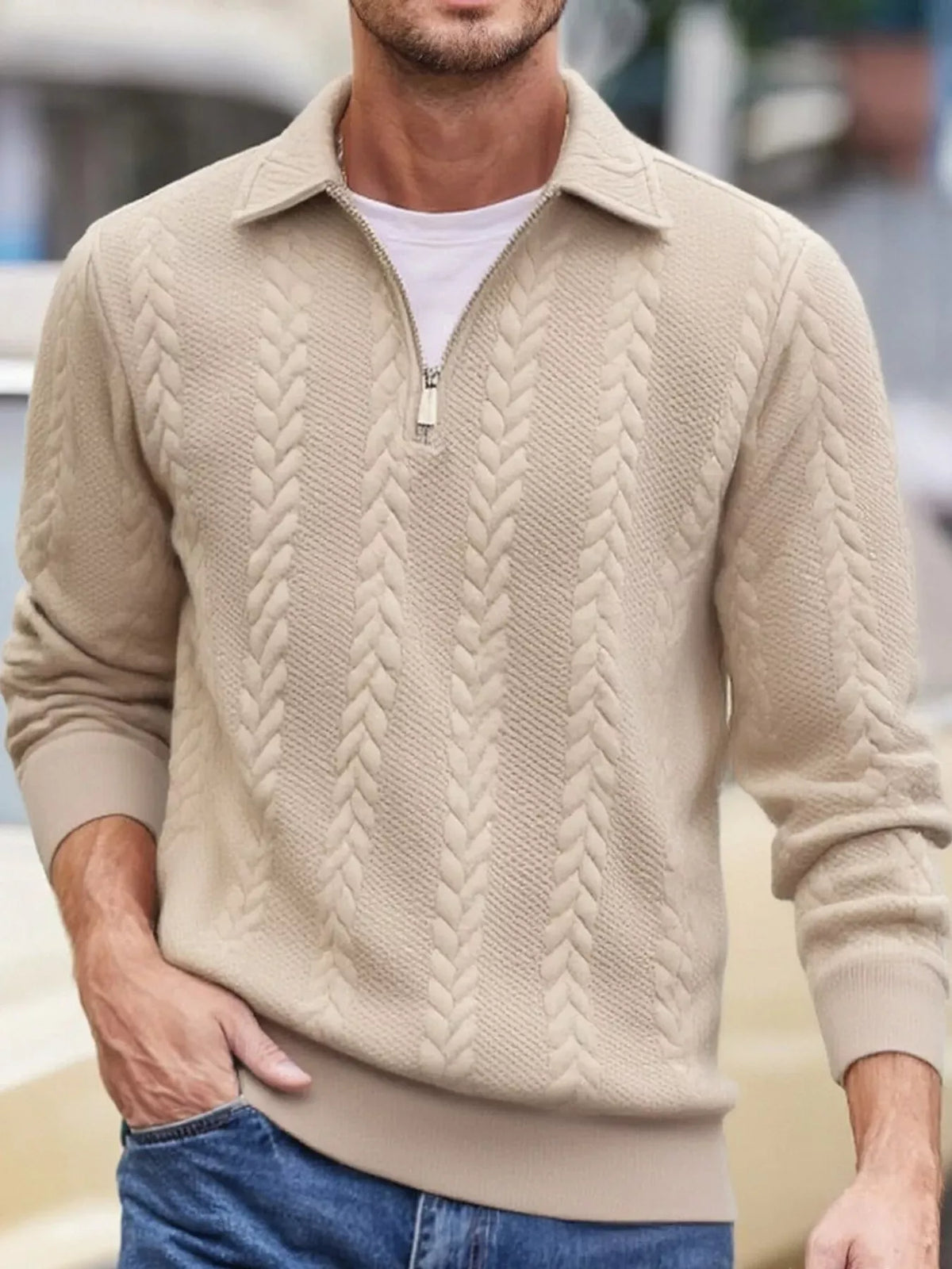 Men's Cable-Knit Quarter-Zip Sweatshirt — photo 7