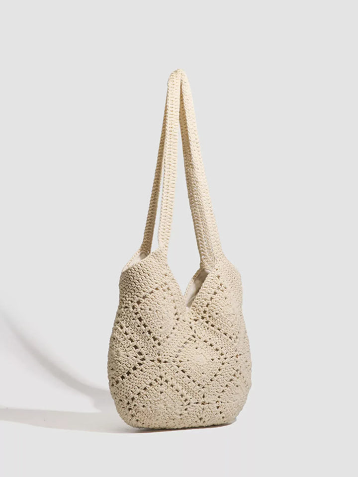 Beige Crochet-Knit Shoulder Bag