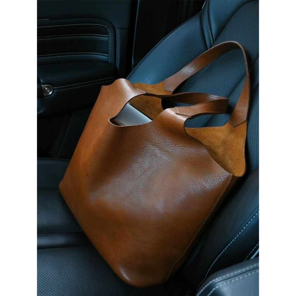 Women's Large Capacity Retro Bucket Bag – PU Leather Crossbody & Tote Dual-Use Handbag