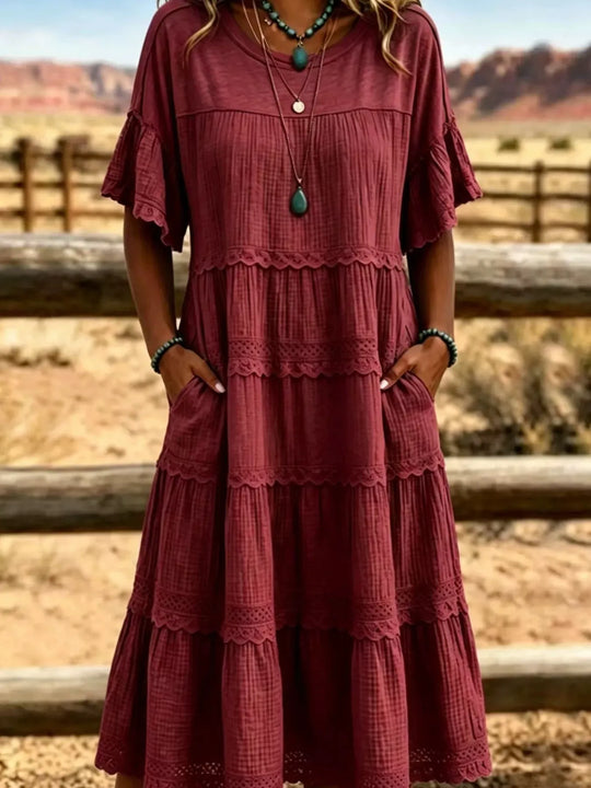Another view: Tiered Ruffle Sleeve Midi Dress with Pockets Plus