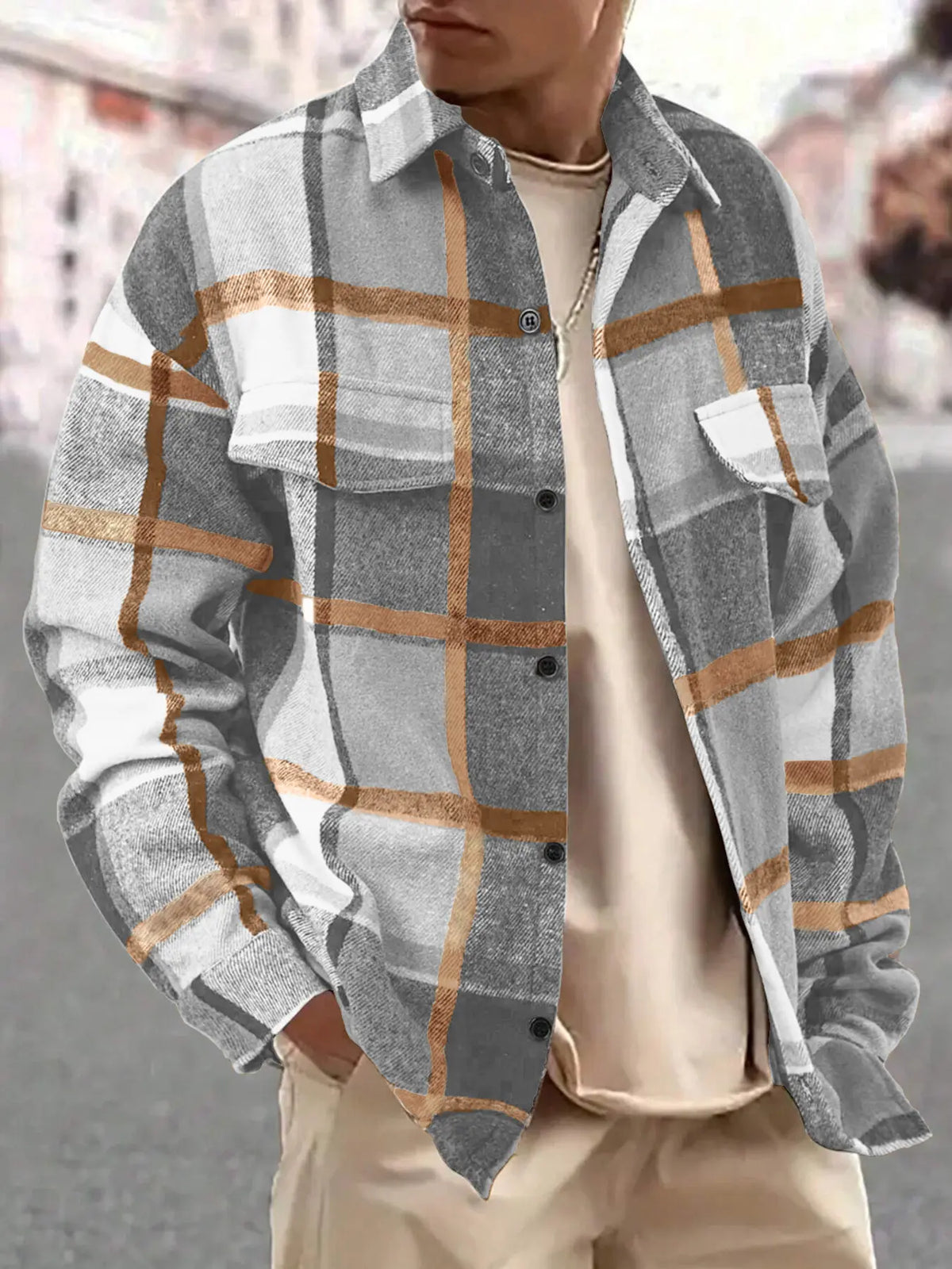 Men's Plaid Button-Up Shirt with Chest Pockets — photo 5