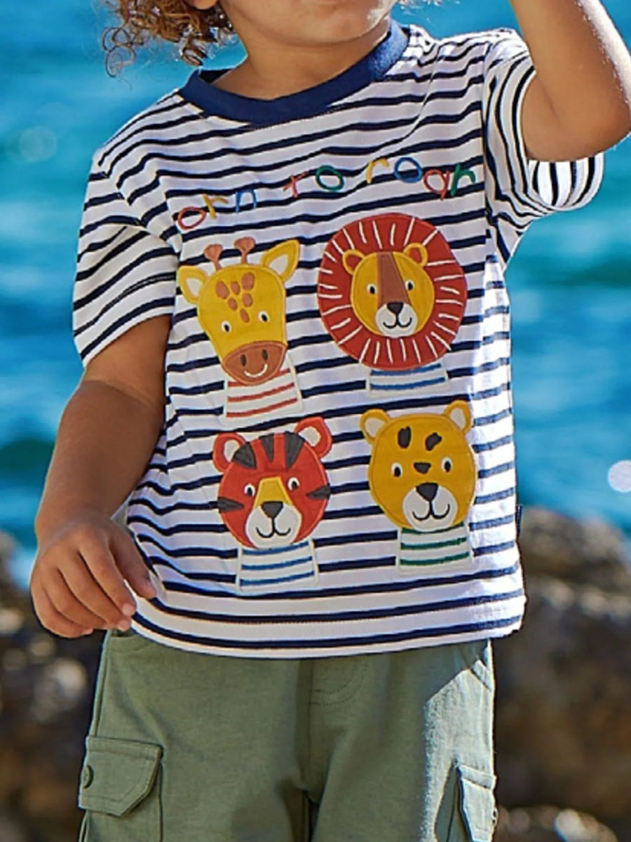 Kids' Striped Animal Cotton T-Shirt – Multicolor