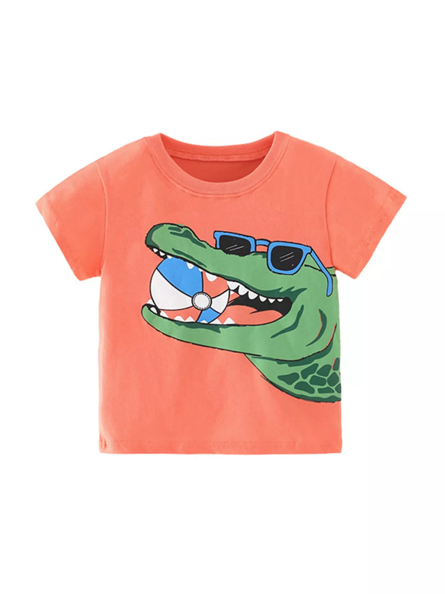 Kids’ Crocodile Graphic Cotton T-Shirt — Coral