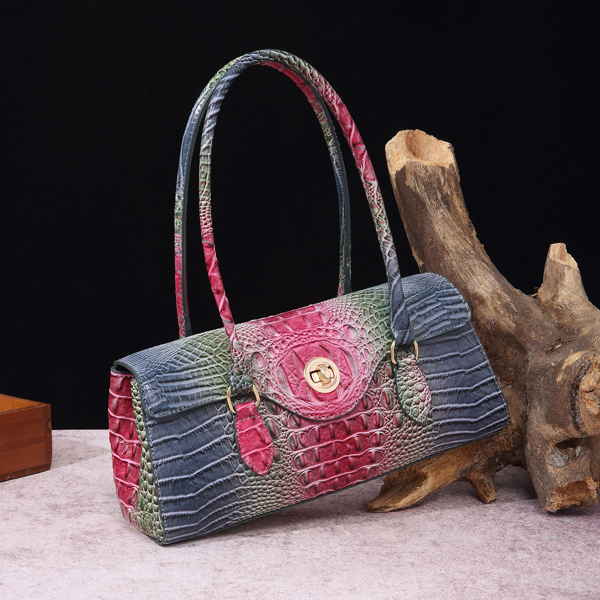 Women's Crocodile-Print Shoulder Tote Bag - Retro European Style PU Leather Handbag
