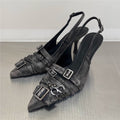 Women's Retro Pointed-Toe Ankle-Strap High Heel Sandals - Punk Style Mid Heel Shoes