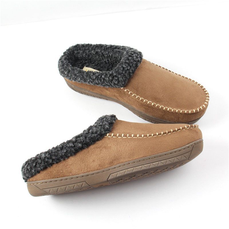 Men's Cotton Slippers Winter Indoor Outdoor Warm Fleece Lined House Shoes