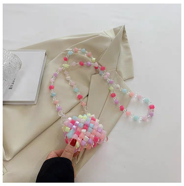 Beaded Pearl Crossbody Bag - Handmade Heart Tote Handbag for Women