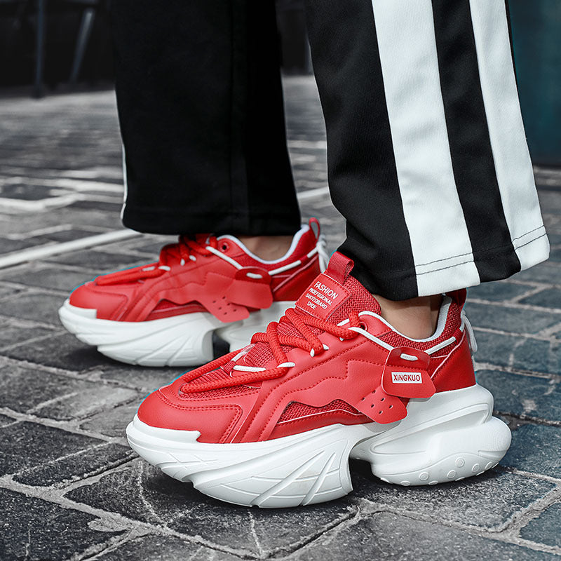 Men's Breathable Height-Enhancing Casual Sneakers - Thick Sole Lace-Up Shoes