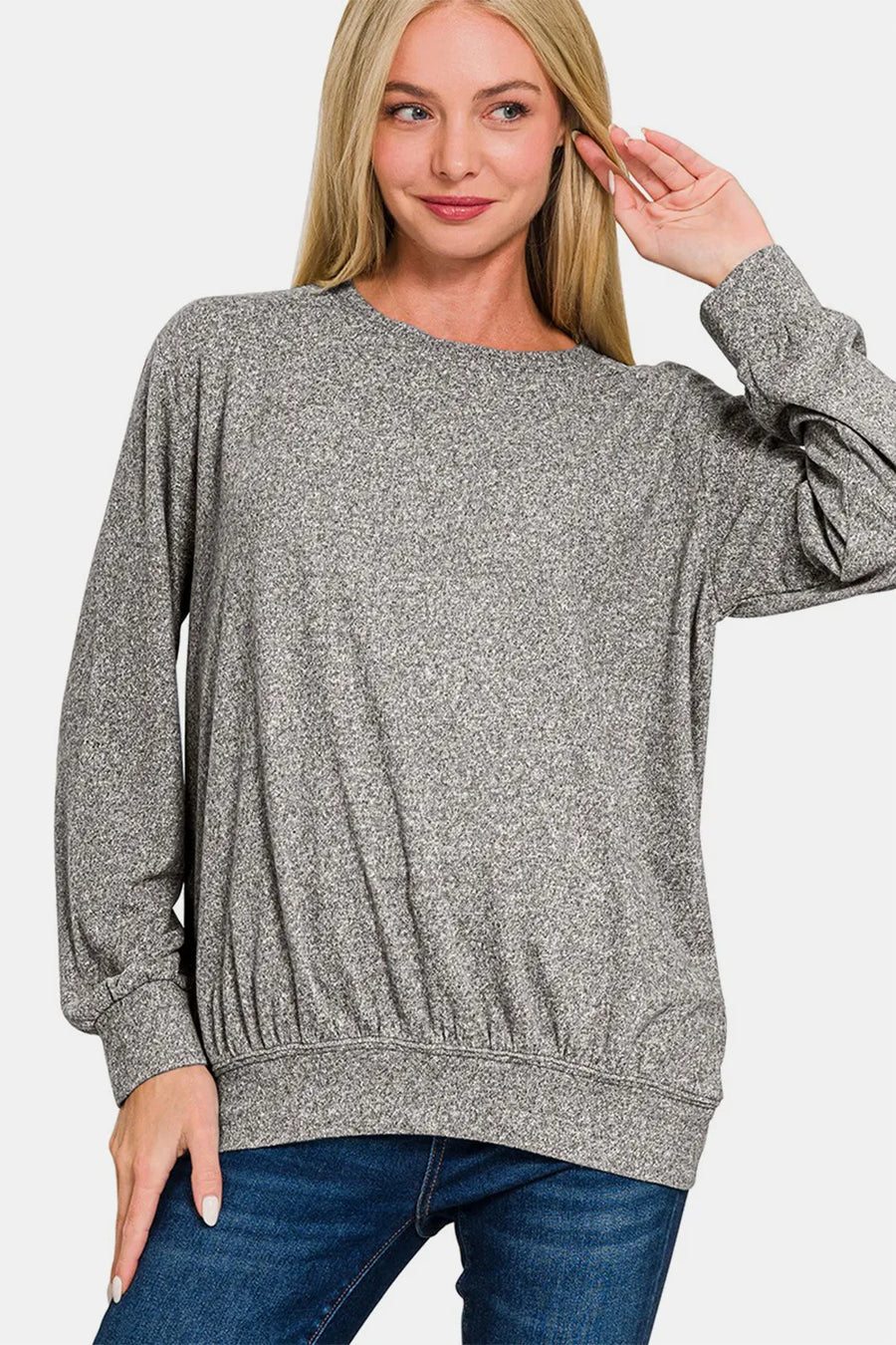 Curve Melange Round Neck Top — Black