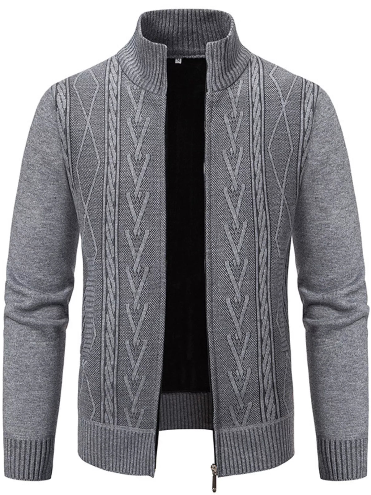 Men's Plus Size Stand-Collar Cable-Knit Zip Cardigan