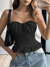 Ruched-bust ruffle-hem strapless top