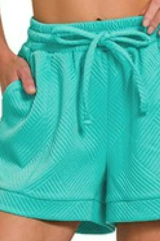 Another view: Textured Knit Jacquard Drawstring Shorts — TURQUOISE