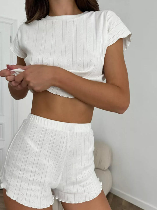 Another view: Ribbed Knit Short-Sleeve Top and Shorts Lounge Set