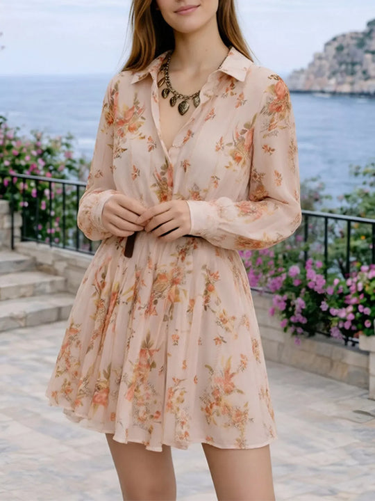 Another view: Floral Print Long-Sleeve Shirt Dress Plus