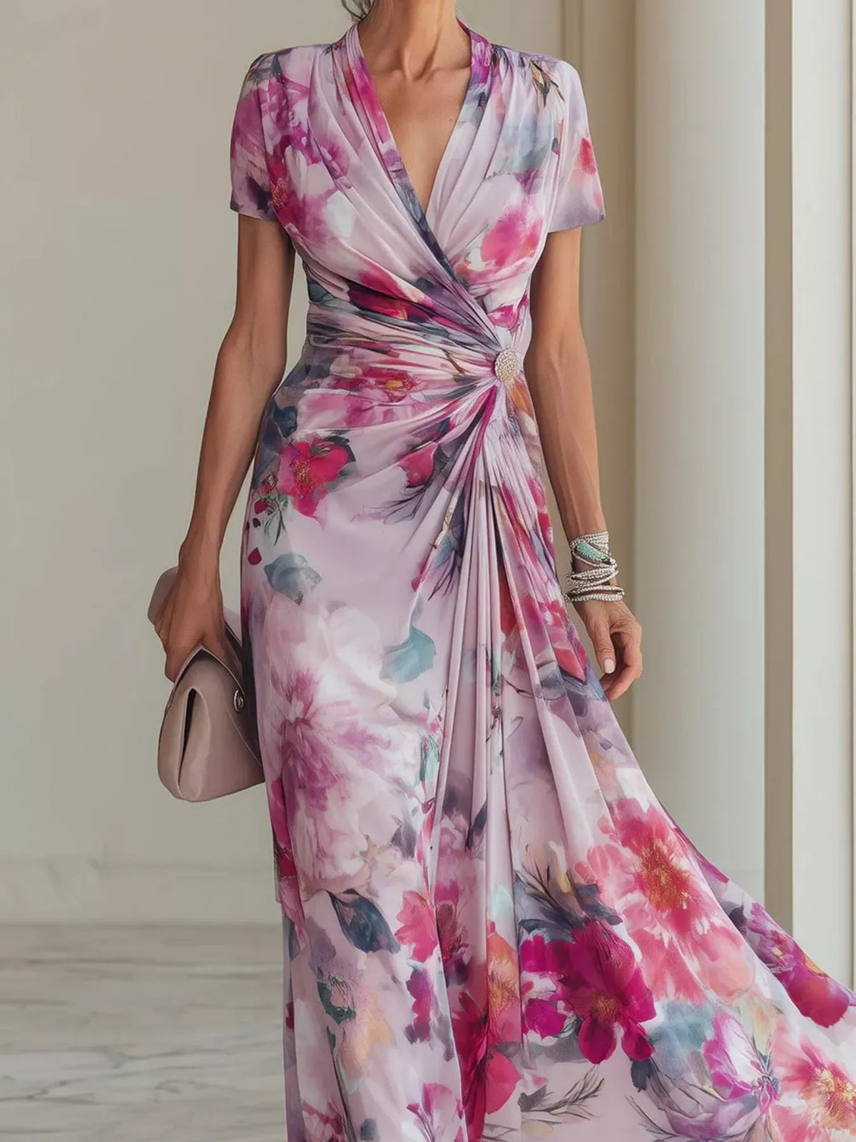 Floral Ruched Short-Sleeve Maxi Dress — photo 3