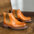Men's Vintage Carved Leather Boots | Thick Sole Height-Increasing Dr. Martens Style