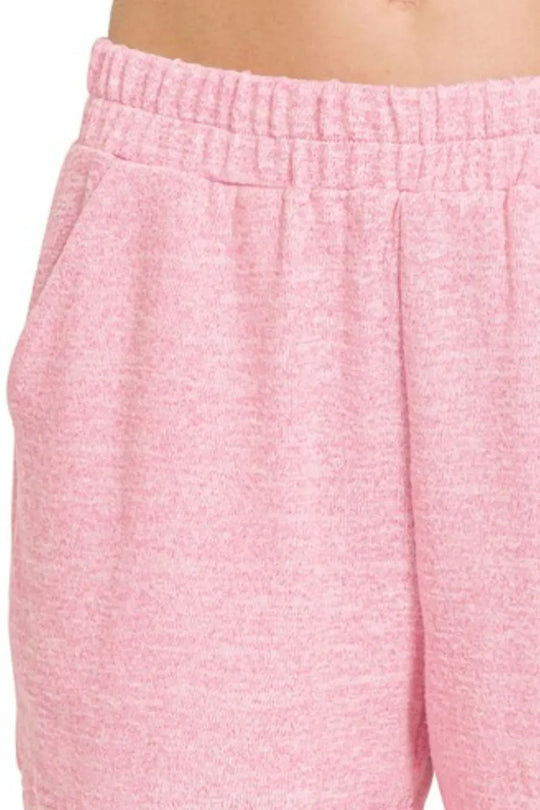 Another view: Soft Melange Hacci Elastic Waistband Shorts — Candy Pink