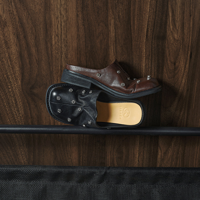 Full Grain Leather Studded Mules