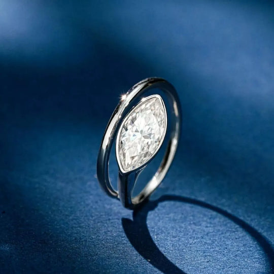 Another view: 2 Carat 925 Sterling Silver Moissanite Marquise Cut Bypass Ring