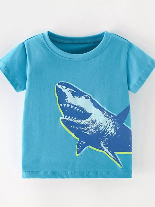 Another view: Kids’ Cool Shark Cotton T-Shirt — Sky Blue