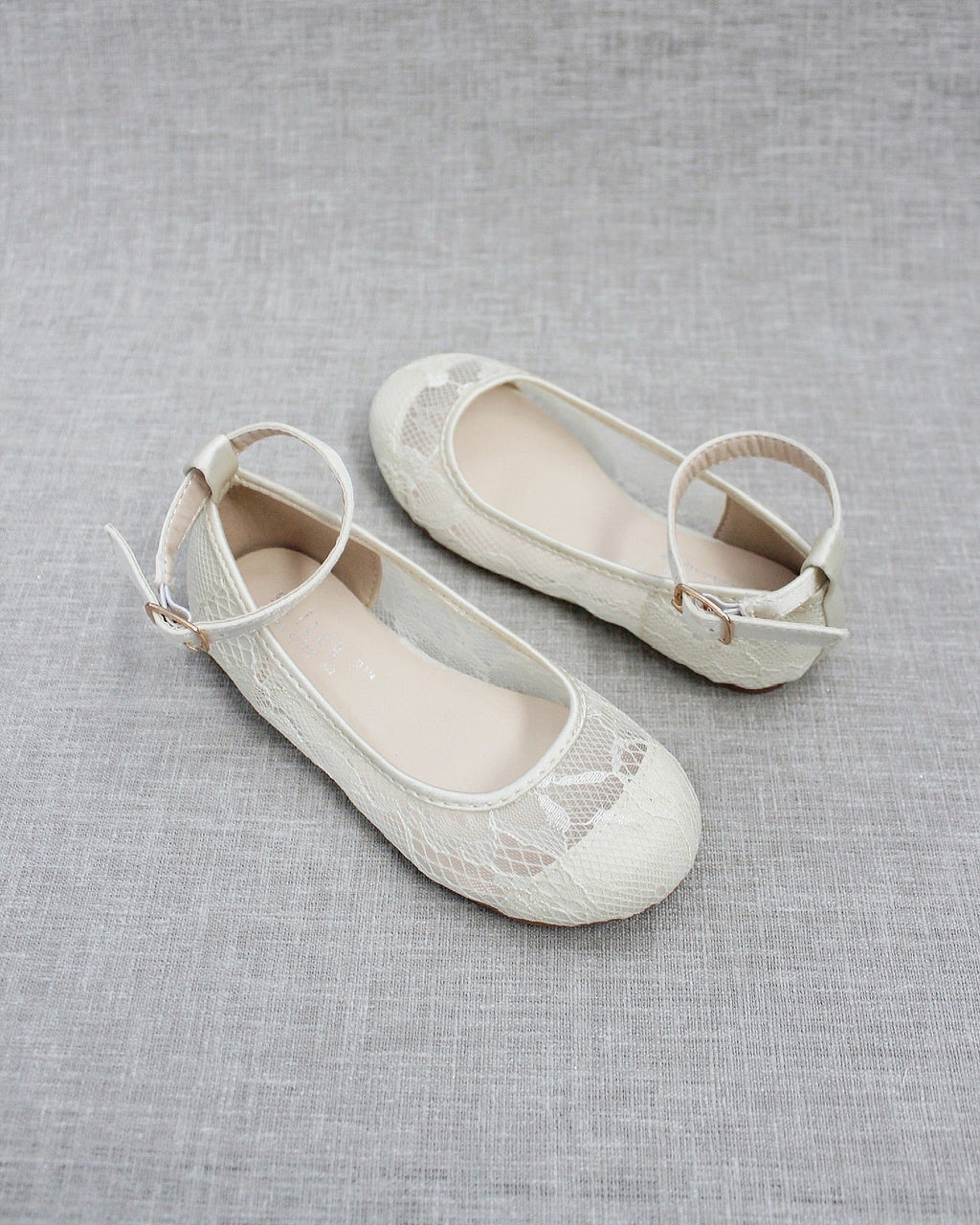 Ivory New Lace Ballet Flats with Ankle Strap