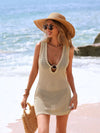 Sleeveless open-knit ring-detail beach cover-up dress