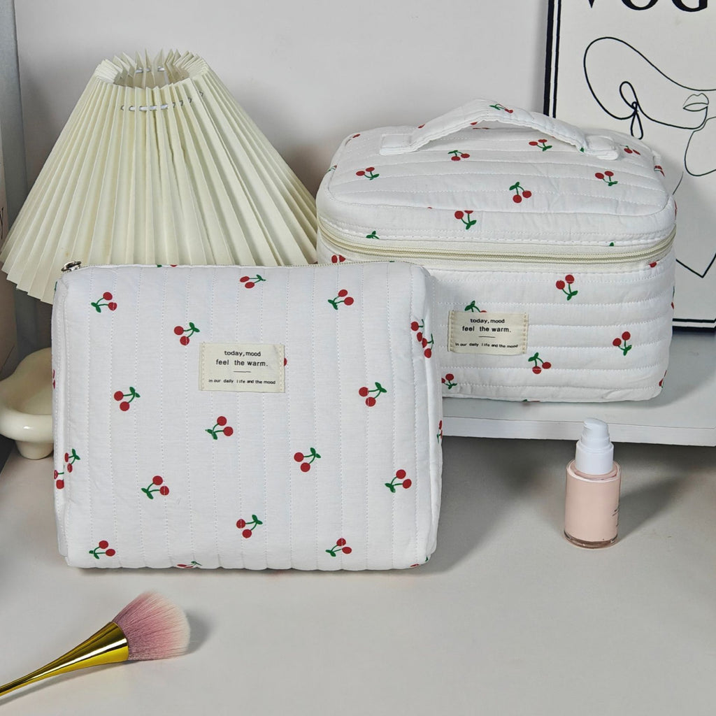 Large Capacity Cherry Print Makeup Storage Bag - Portable Cosmetic Organizer