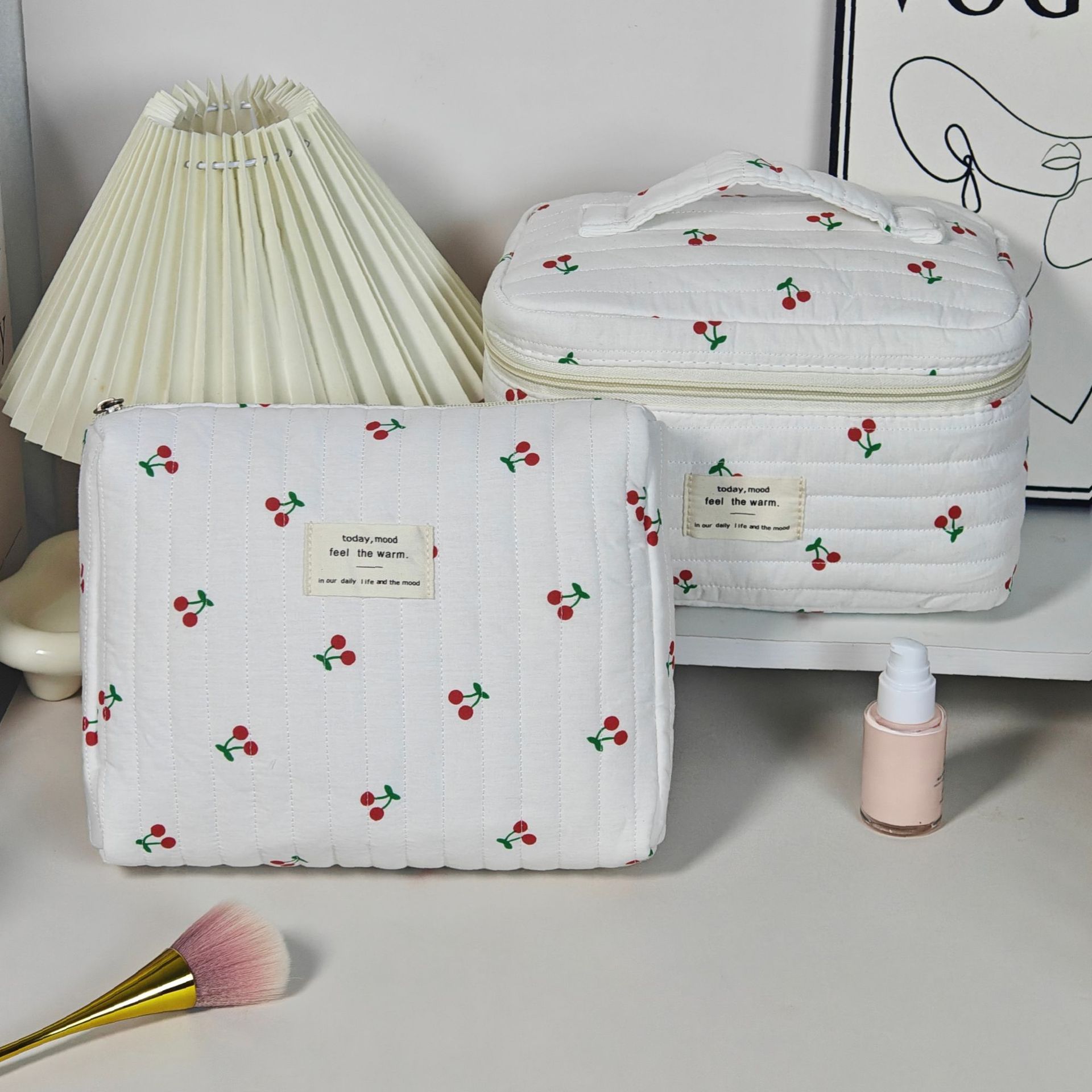 Large Capacity Cherry Print Makeup Storage Bag - Portable Cosmetic Organizer
