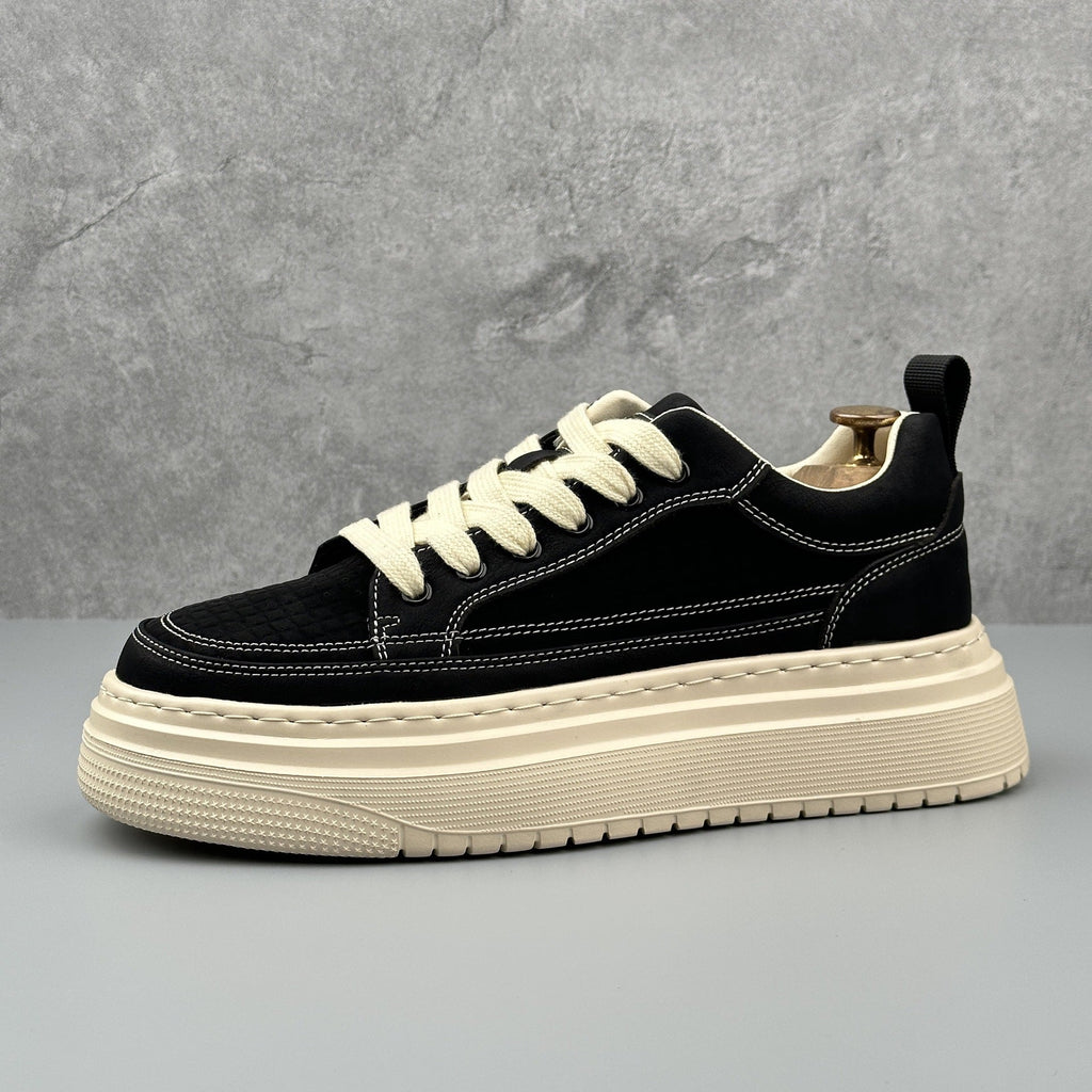 Men's Minimalist Chunky Sole Casual Sneakers | Microfiber Leather Lace-Up Shoes