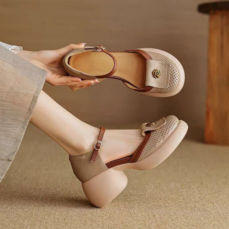 Women's Waterproof High-Heel Sandals - Closed-Toe Buckle Strap Heels