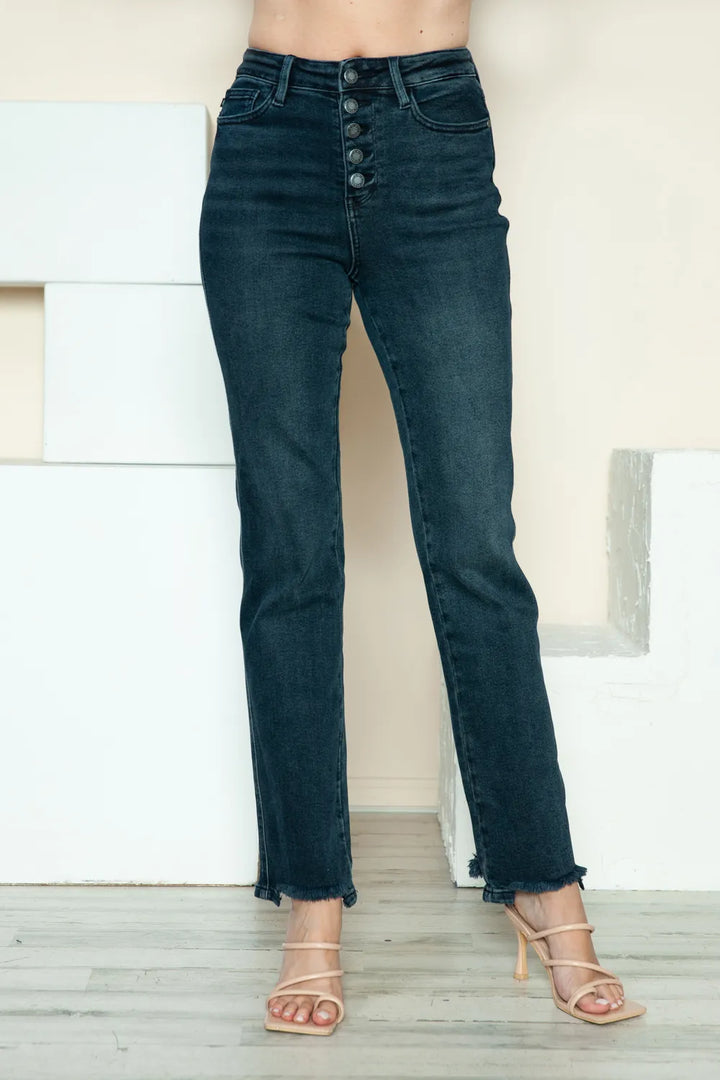 Judy Blue Sloane Button Fly Distressed-Hem Straight Jeans — product view 1