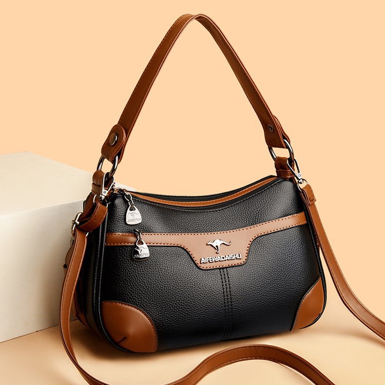 Retro Woven Shoulder Bag - Contrasting Color PU Leather Crossbody Bag for Women