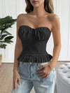 Ruched-bust ruffle-hem strapless top