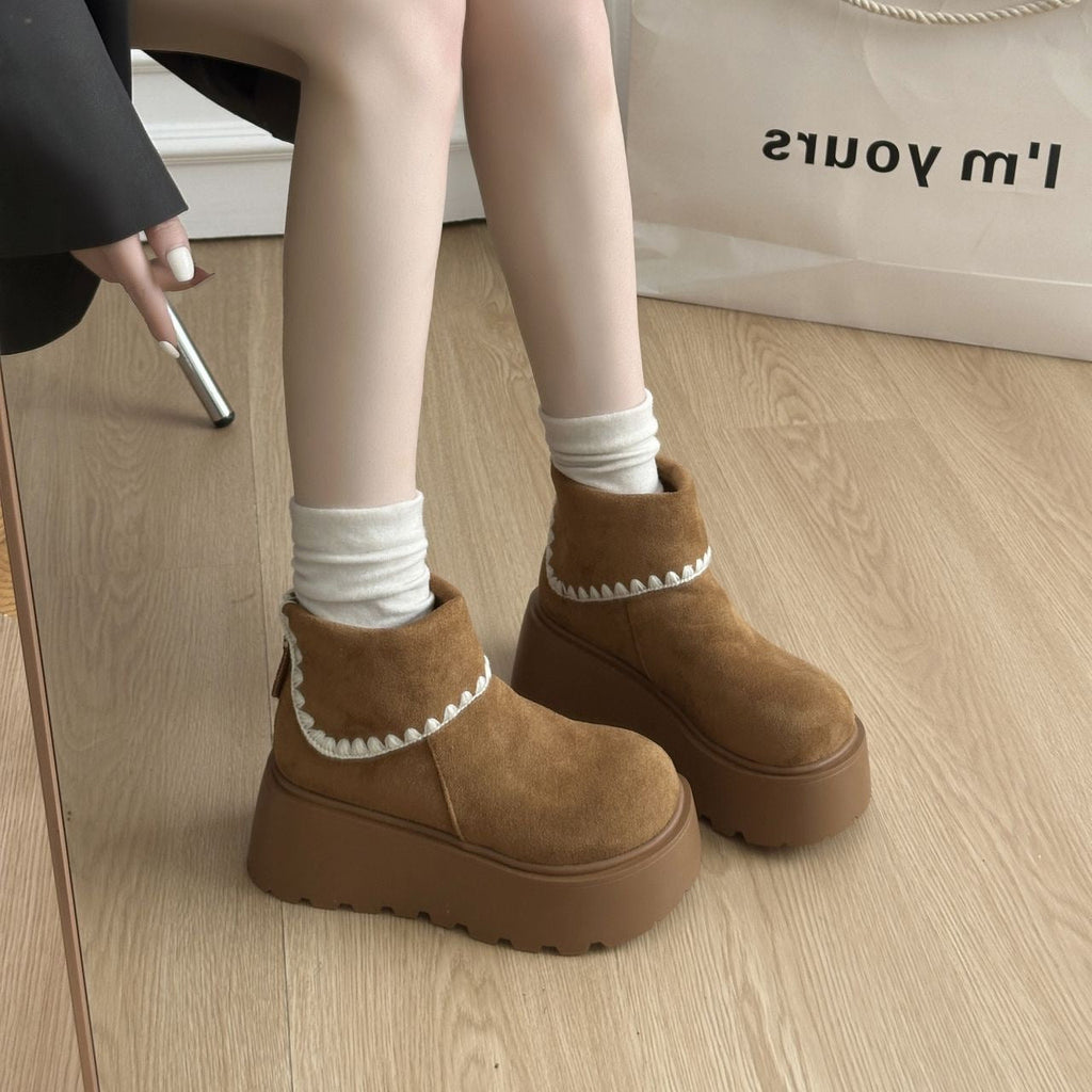 Women's Retro Height-Boosting Snow Boots - Lace-Up Winter Boots with Extra Padding