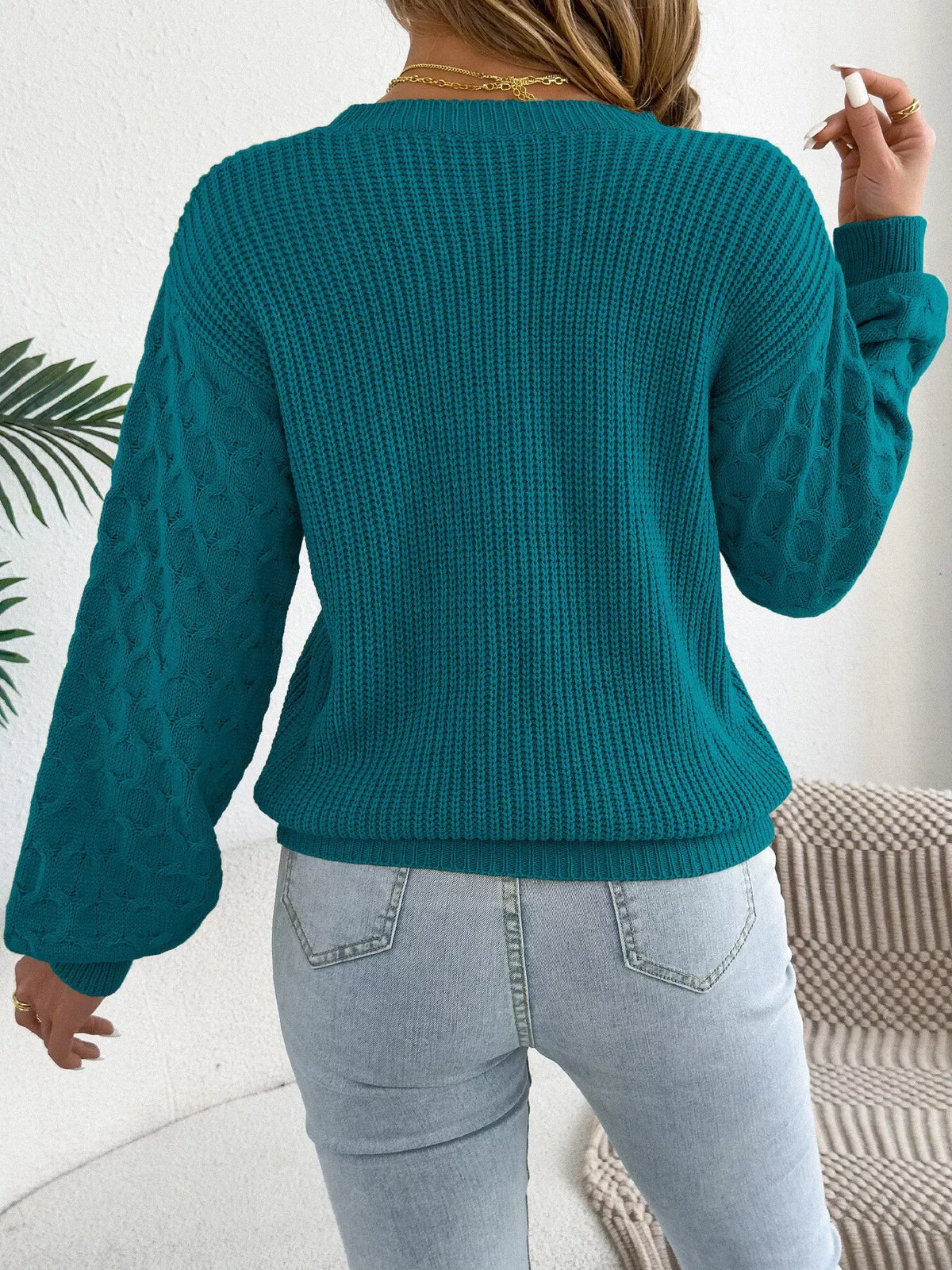 Women's Textured Ribbed Drop-Shoulder Sweater — photo 6