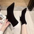 Women's Suede Stiletto Mid-Calf Boots | Slip-On Korean Style | Black | Sarah Express