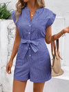 Liora Striped Notched Tie Waist Romper — product view 5