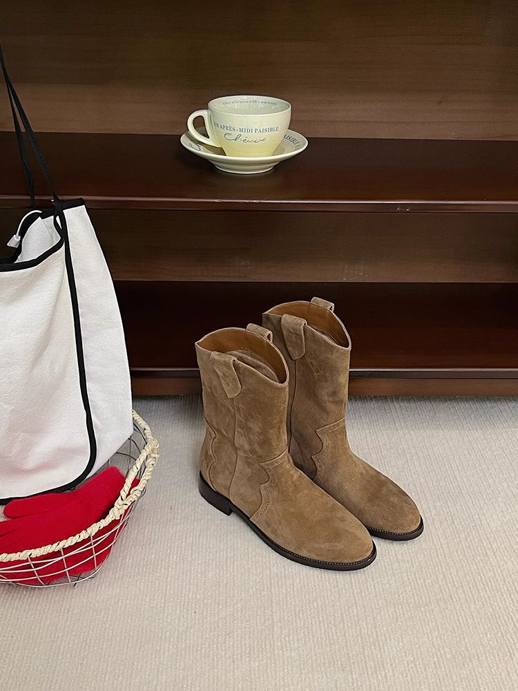 Women's Chunky Heel Ankle Boots – Slip-On Mid-Calf Block Heel Boots