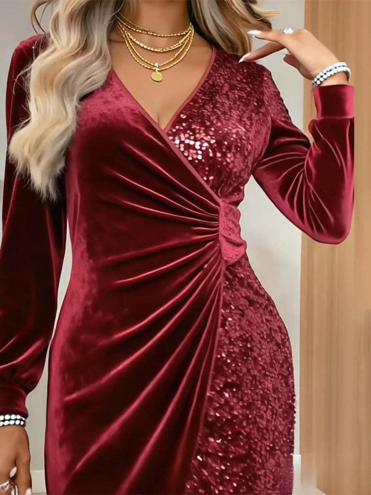 Velvet Sequin Wrap Mini Dress